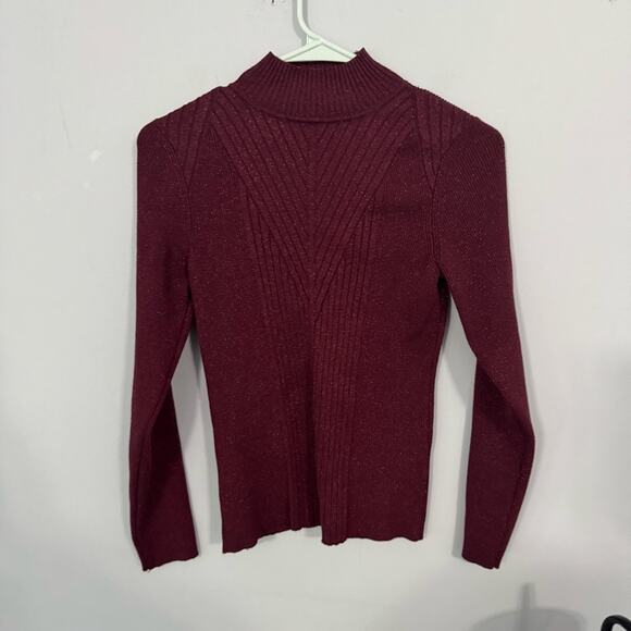 INC International Concepts Dark Red & Metallic Ribbed Knit Sweater Size Medium - Picture 1 of 6